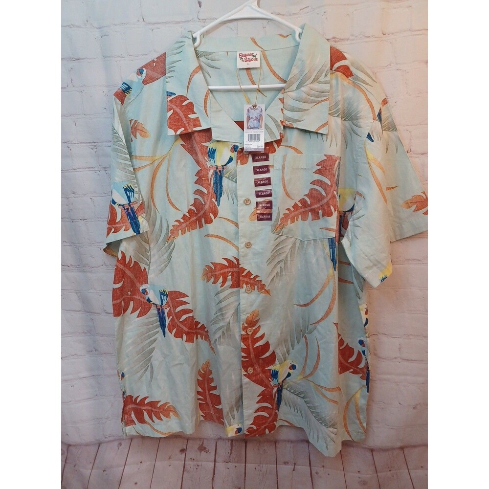 NWT BareFoot In Paradise Hawaiian Shirt Mens XL Blue Bird Parrot Reverse Print